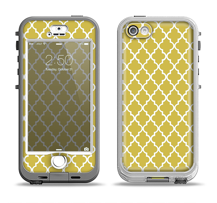 The Gold & White Seamless Morocan Pattern Apple iPhone 5-5s LifeProof Nuud Case Skin Set
