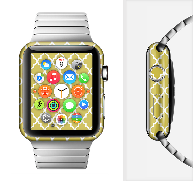 The Gold & White Seamless Morocan Pattern Full-Body Skin Set for the Apple Watch