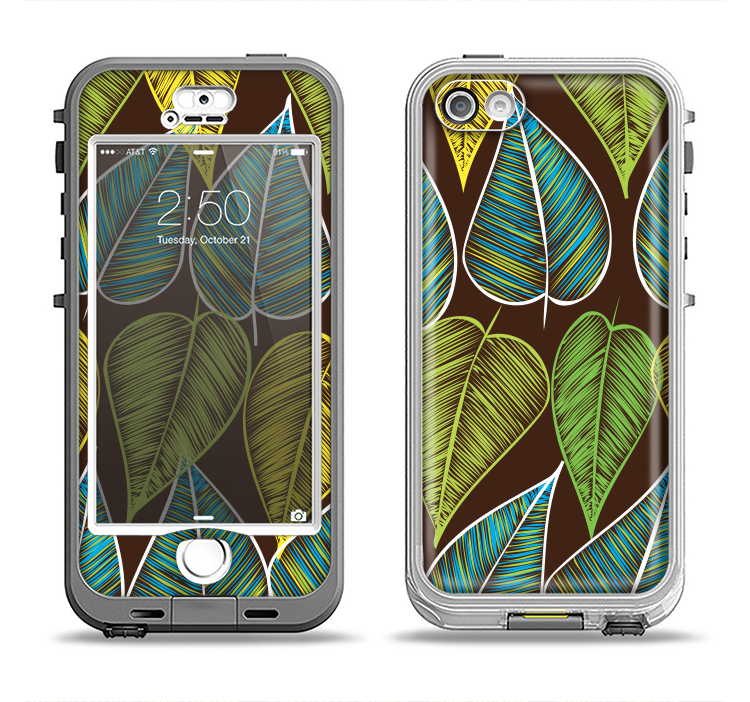 The Gold & Yellow Seamless Leaves Illustration Apple iPhone 5-5s LifeProof Nuud Case Skin Set