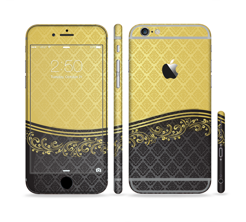 The Gold and Black Luxury Pattern Sectioned Skin Series for the Apple iPhone 6/6s