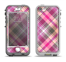 The Gray & Bright Pink Plaid Layered Pattern V5 Apple iPhone 5-5s LifeProof Nuud Case Skin Set