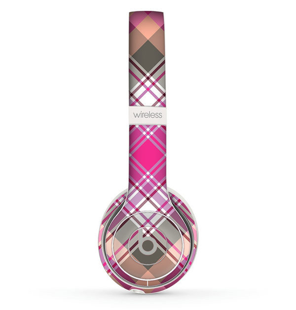 The Gray & Bright Pink Plaid Layered Pattern V5 Skin Set for the Beats by Dre Solo 2 Wireless Headphones