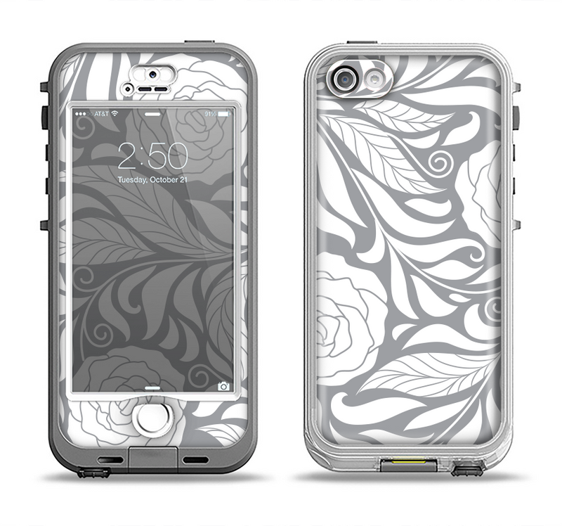 The Gray Floral Pattern V3 Apple iPhone 5-5s LifeProof Nuud Case Skin Set
