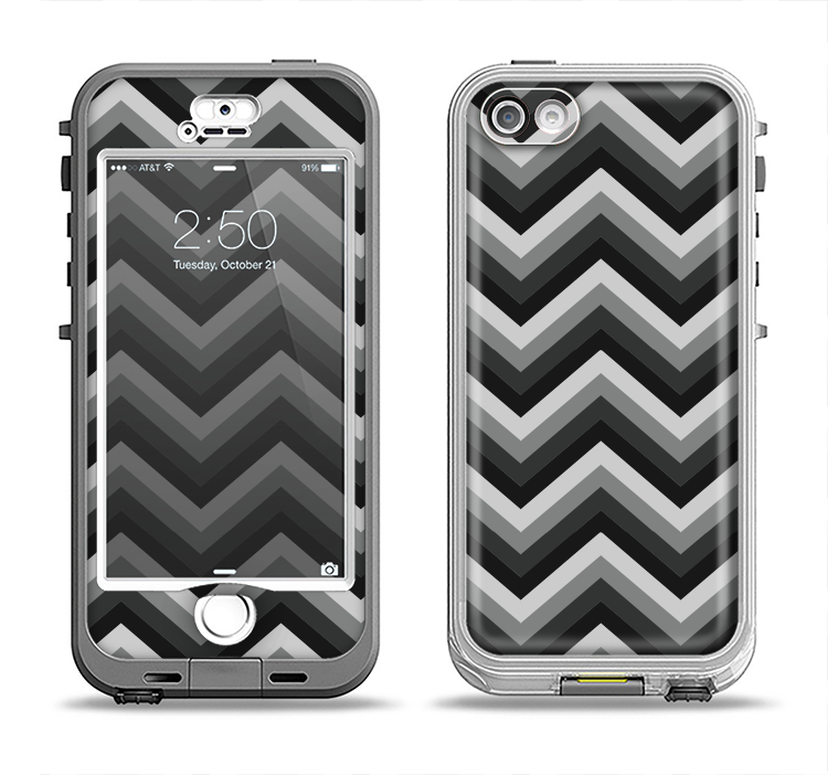 The Gray Toned Layered CHevron Pattern Apple iPhone 5-5s LifeProof Nuud Case Skin Set