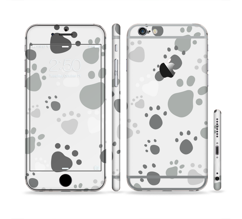 The Gray & White Large Paw Prints Sectioned Skin Series for the Apple iPhone 6/6s