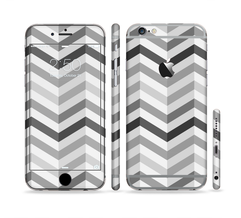The Grayscale Gradient Chevron Zigzag Pattern Sectioned Skin Series for the Apple iPhone 6/6s Plus