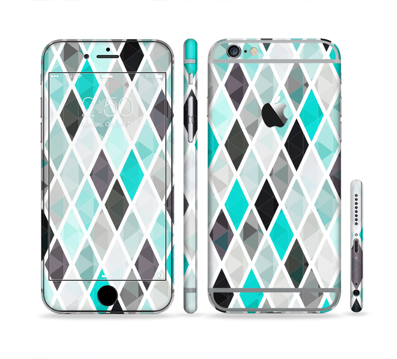 The Graytone Diamond Pattern with Teal Highlights Sectioned Skin Series for the Apple iPhone 6/6s Plus