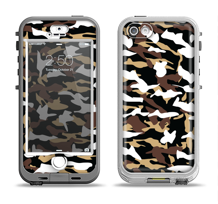 The Green-Tan & White Traditional Camouflage Apple iPhone 5-5s LifeProof Nuud Case Skin Set