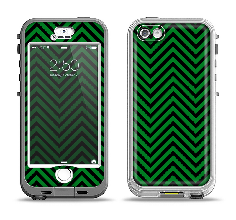 The Green & Black Sharp Chevron Pattern Apple iPhone 5-5s LifeProof Nuud Case Skin Set