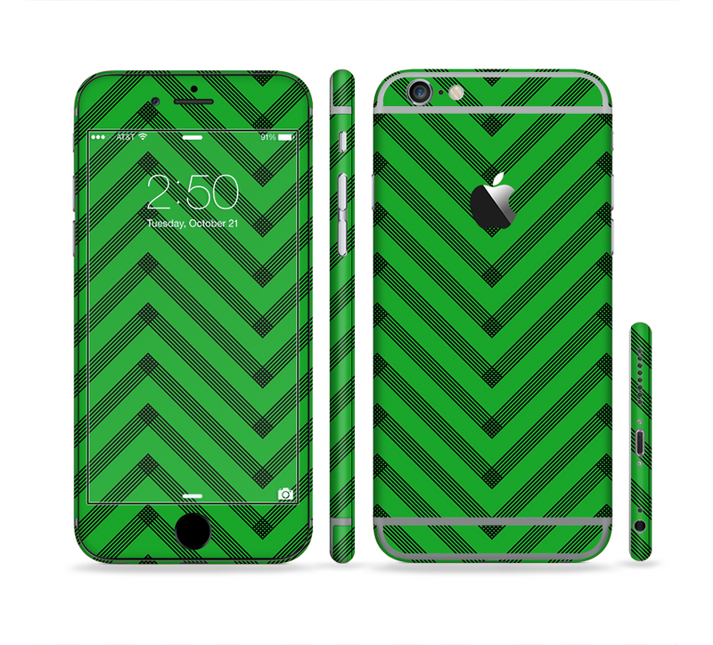 The Green & Black Sketch Chevron Sectioned Skin Series for the Apple iPhone 6/6s