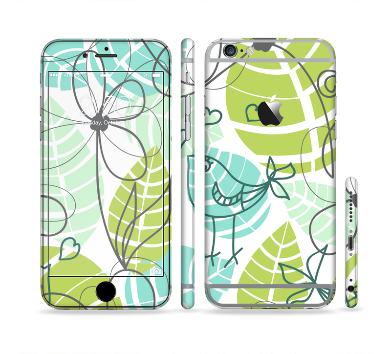 The Green & Blue Subtle Seamless Leaves Sectioned Skin Series for the Apple iPhone 6/6s Plus