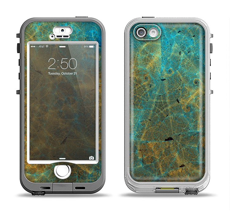 The Green, Blue and Brown Water Texture Apple iPhone 5-5s LifeProof Nuud Case Skin Set