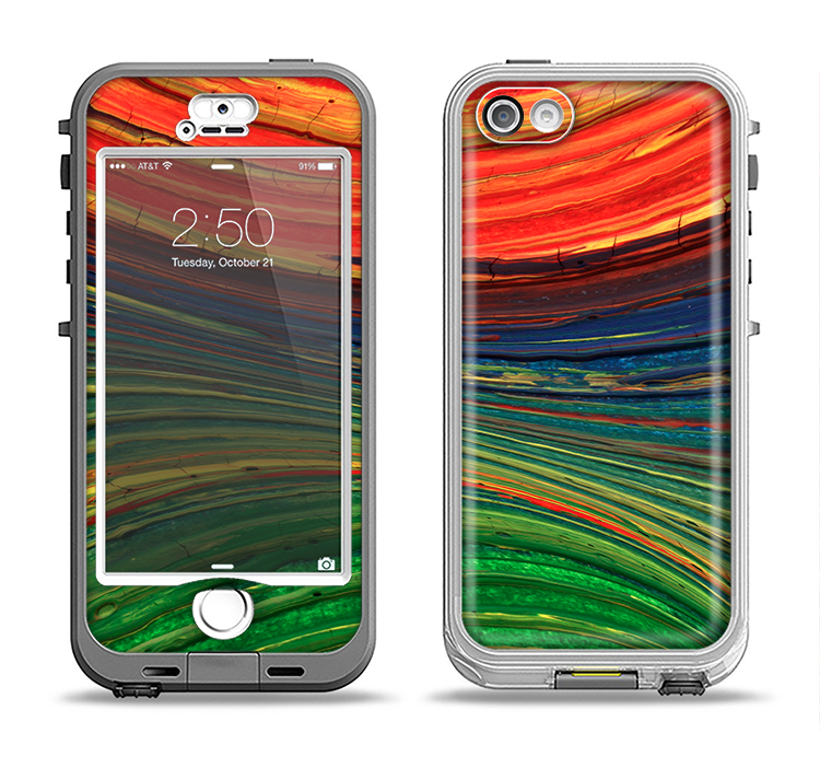 The Green, Blue and Red Painted Oil Waves Apple iPhone 5-5s LifeProof Nuud Case Skin Set