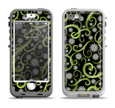The Green Floral Swirls on Black Apple iPhone 5-5s LifeProof Nuud Case Skin Set