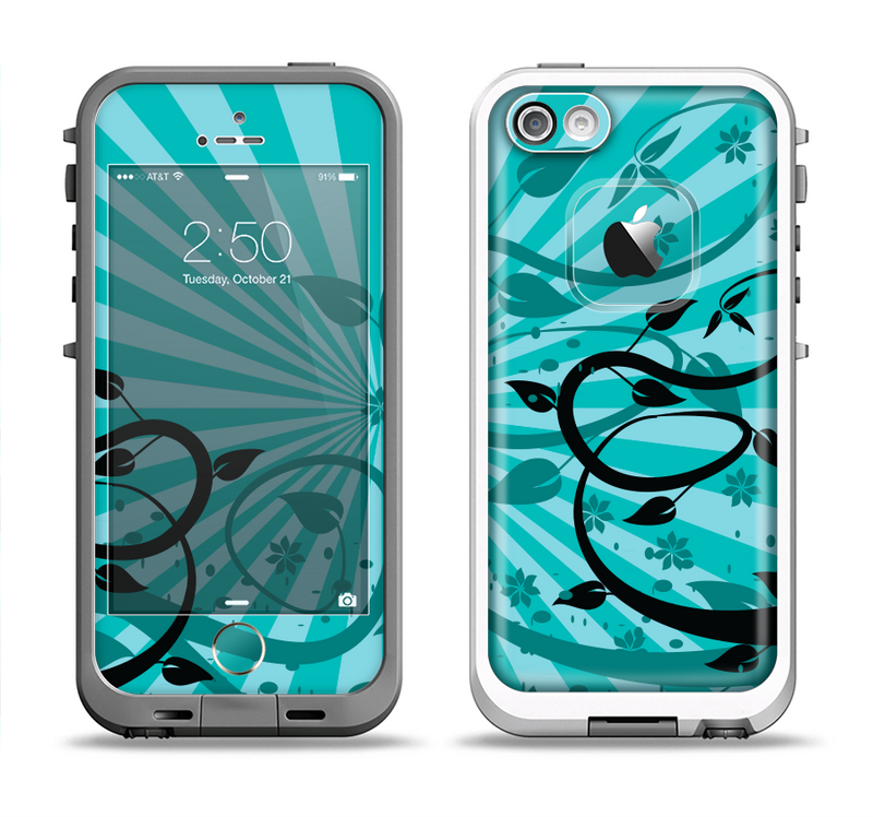 The Green Rays with Vines Apple iPhone 5-5s LifeProof Fre Case Skin Set