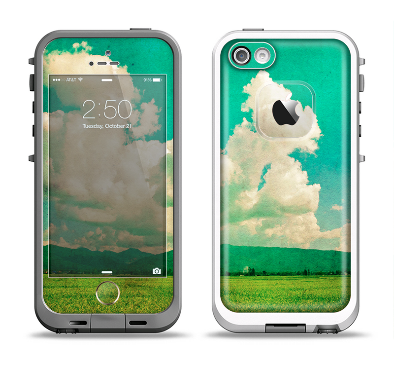 The Green Vintage Field Scene Apple iPhone 5-5s LifeProof Fre Case Skin Set