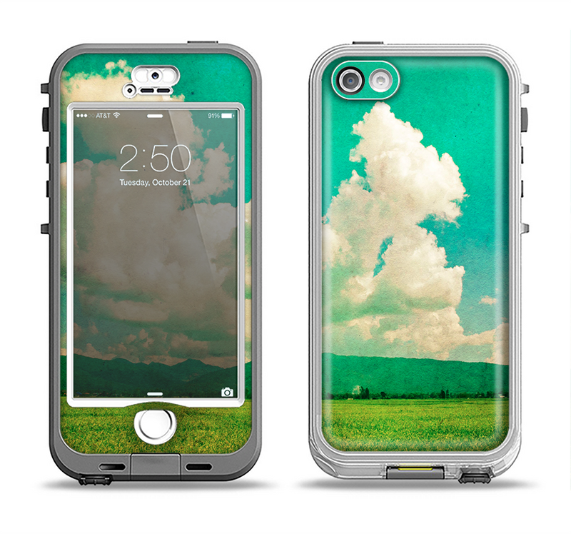 The Green Vintage Field Scene Apple iPhone 5-5s LifeProof Nuud Case Skin Set