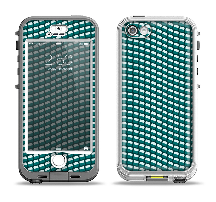 The Green & White Wavy Squares Apple iPhone 5-5s LifeProof Nuud Case Skin Set