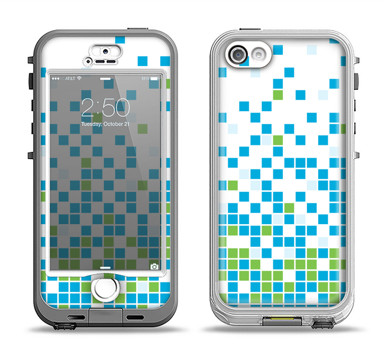 The Green and Blue Mosaic Pattern Apple iPhone 5-5s LifeProof Nuud Case Skin Set