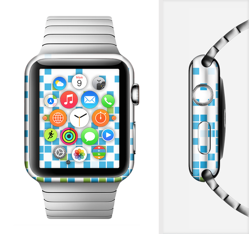 The Green and Blue Mosaic Pattern Full-Body Skin Set for the Apple Watch