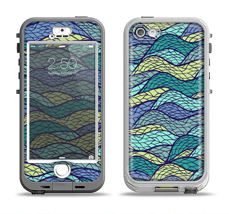 The Green and Blue Stain Glass Apple iPhone 5-5s LifeProof Nuud Case Skin Set