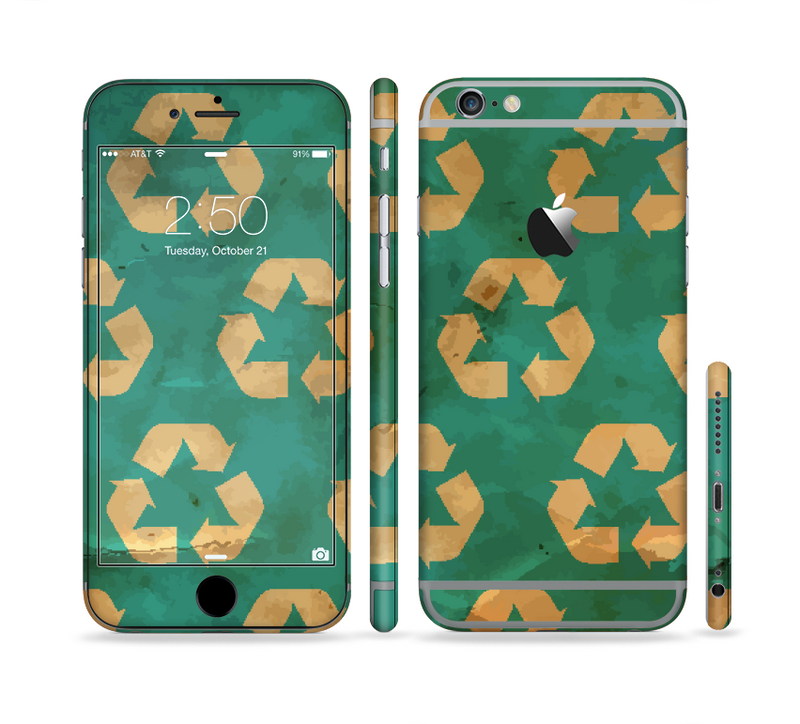 The Green and Yellow RECYCLE Pattern V2 Sectioned Skin Series for the Apple iPhone 6/6s Plus