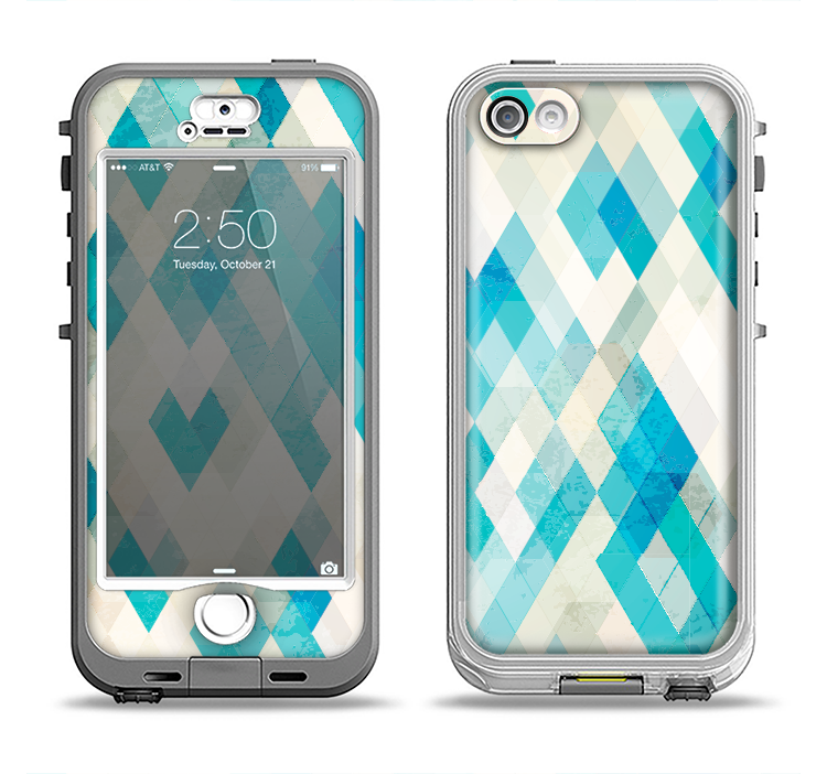 The Grunge Blue and Yellow Diamonds Panel Apple iPhone 5-5s LifeProof Nuud Case Skin Set