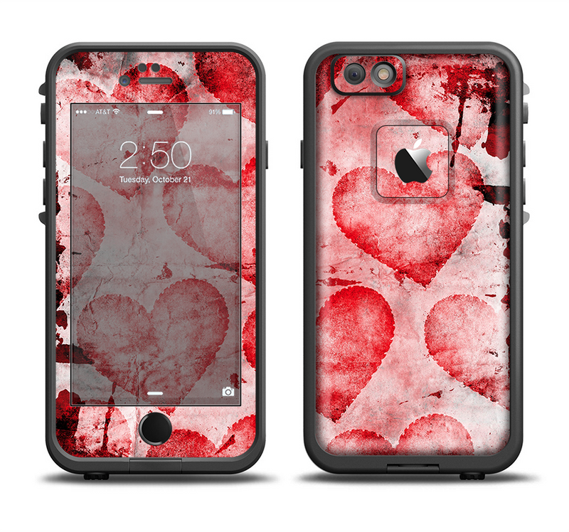 The Grunge Dark & Light Red Hearts Apple iPhone 6/6s LifeProof Fre Case Skin Set
