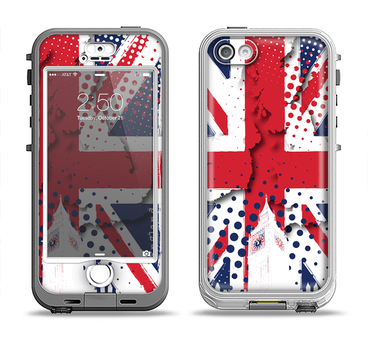 The Grunge Vector London England Flag Apple iPhone 5-5s LifeProof Nuud Case Skin Set