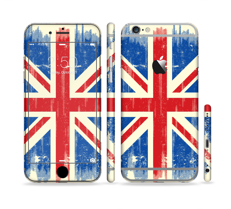 The Grunge Vintage Textured London England Flag Sectioned Skin Series for the Apple iPhone 6/6s Plus