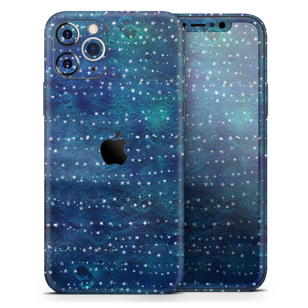 The Grungy Blue Green Stars Surface - Skin-Kit compatible with the Apple iPhone 12, 12 Pro Max, 12 Mini, 11 Pro or 11 Pro Max (All iPhones Available)