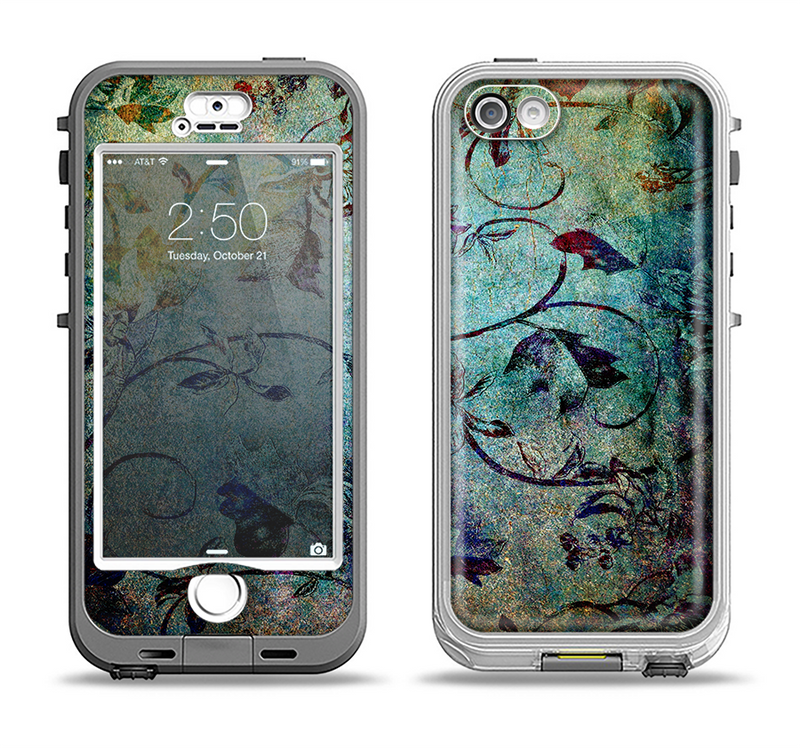 The Grungy Dark Black Branch Pattern Apple iPhone 5-5s LifeProof Nuud Case Skin Set