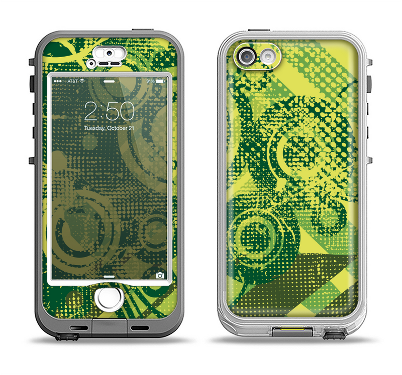 The Grungy Green Messy Pattern V2 Apple iPhone 5-5s LifeProof Nuud Case Skin Set