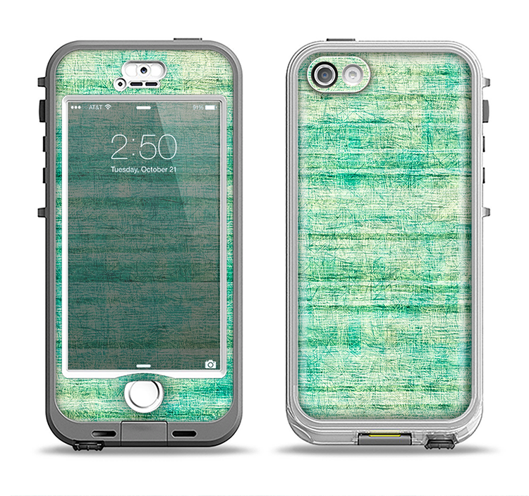 The Grungy Horizontal Green Lines Apple iPhone 5-5s LifeProof Nuud Case Skin Set