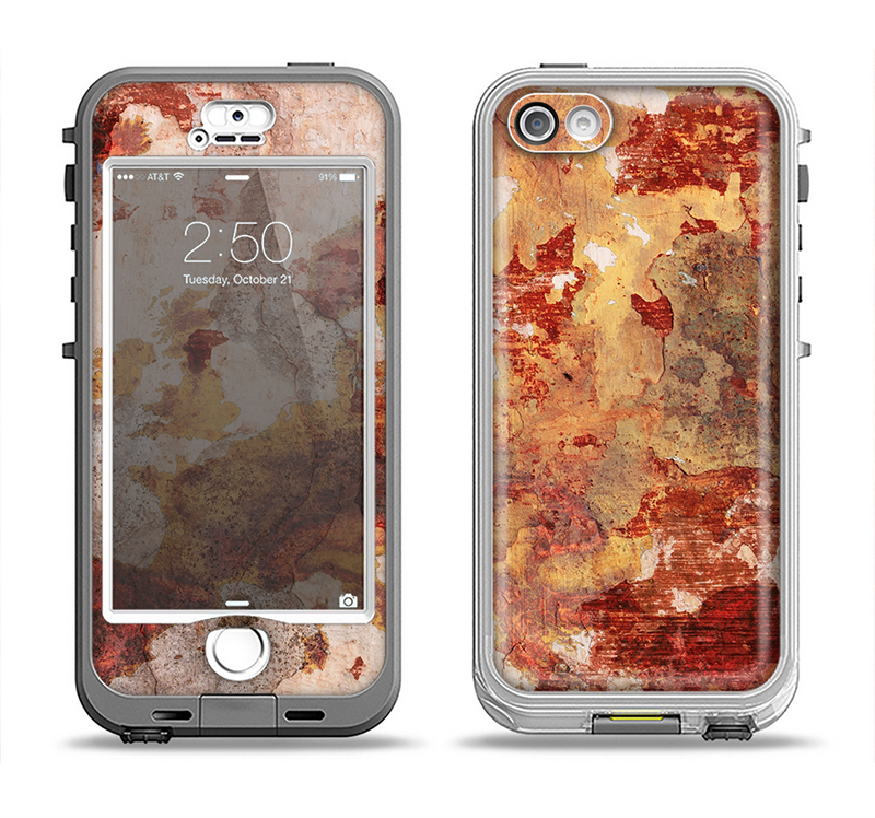 The Grungy Red Panel V3 Apple iPhone 5-5s LifeProof Nuud Case Skin Set