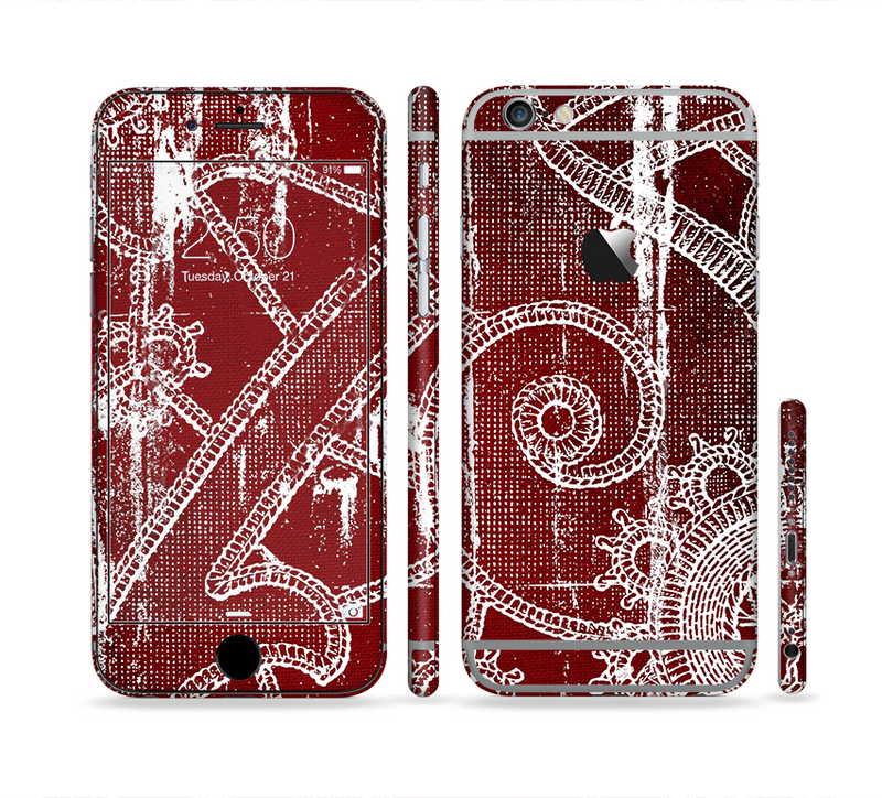 The Grungy Red & White Stitched Pattern Sectioned Skin Series for the Apple iPhone 6/6s