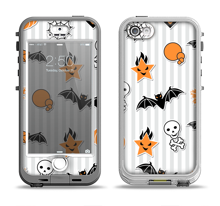 The Halloween Icons Over Gray & White Striped Surface  Apple iPhone 5-5s LifeProof Nuud Case Skin Set