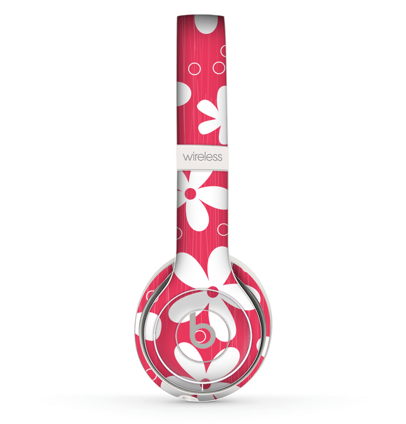 The Hanging White Vector Floral Over Red Skin Set for the Beats by Dre Solo 2 Wireless Headphones