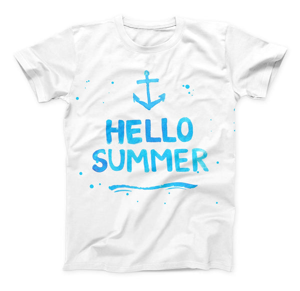 The Hello Summer Blue Watercolor Anchor V1 ink-Fuzed Unisex All Over Full-Printed Fitted Tee Shirt