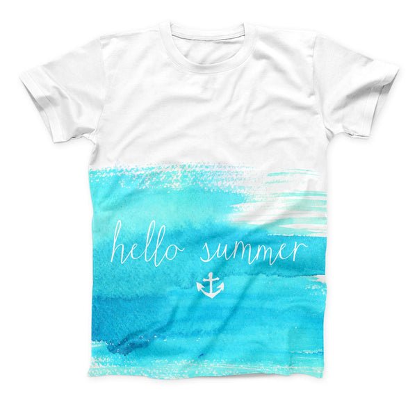 The Hello Summer Blue Watercolor Anchor V2 ink-Fuzed Unisex All Over Full-Printed Fitted Tee Shirt