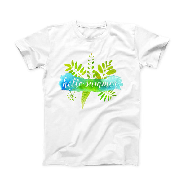 The Hello Summer Watercolor Branches ink-Fuzed Front Spot Graphic Unisex Soft-Fitted Tee Shirt