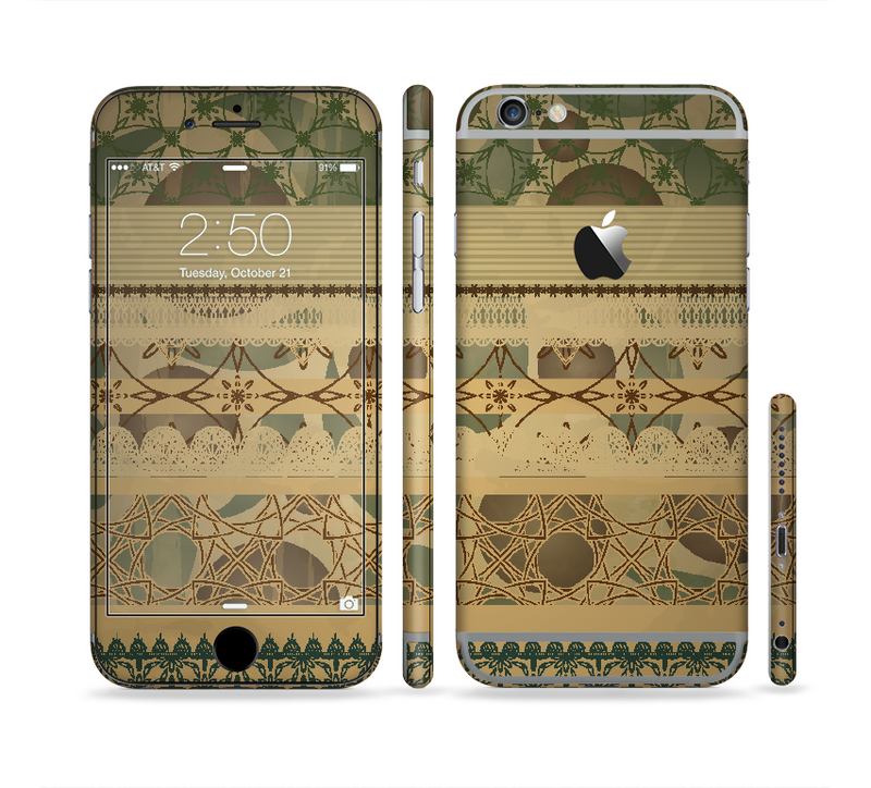 The Horizontal Tan & Green Vintage Pattern Sectioned Skin Series for the Apple iPhone 6/6s Plus