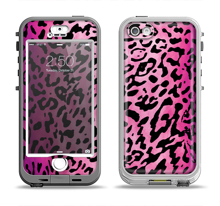 The Hot Pink Cheetah Animal Print Apple iPhone 5-5s LifeProof Nuud Case Skin Set