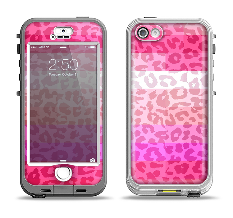 The Hot Pink Striped Cheetah Print Apple iPhone 5-5s LifeProof Nuud Case Skin Set