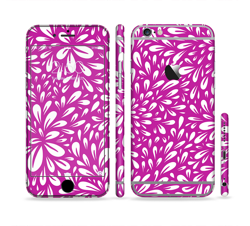 The Hot Pink & White Floral Sprout Sectioned Skin Series for the Apple iPhone 6/6s