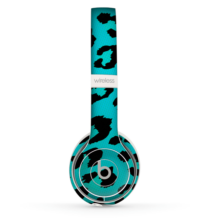 The Hot Teal Vector Leopard Print Skin Set for the Beats by Dre Solo 2 Wireless Headphones