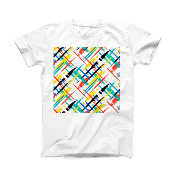 The Intersecting Vector Bright Strokes ink-Fuzed Front Spot Graphic Unisex Soft-Fitted Tee Shirt