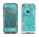 The Intricate Teal Floral Pattern Apple iPhone 5-5s LifeProof Fre Case Skin Set