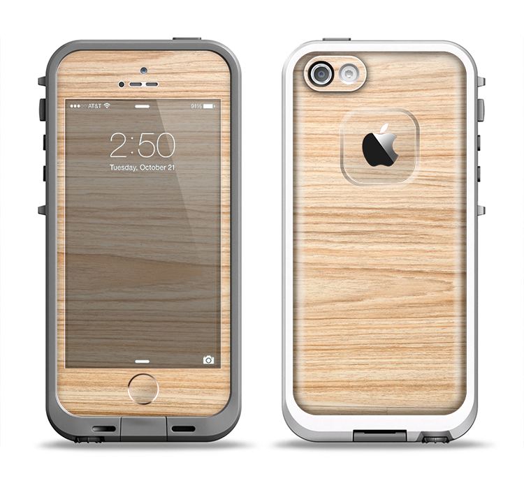 The LightGrained Hard Wood Floor Apple iPhone 5-5s LifeProof Fre Case Skin Set