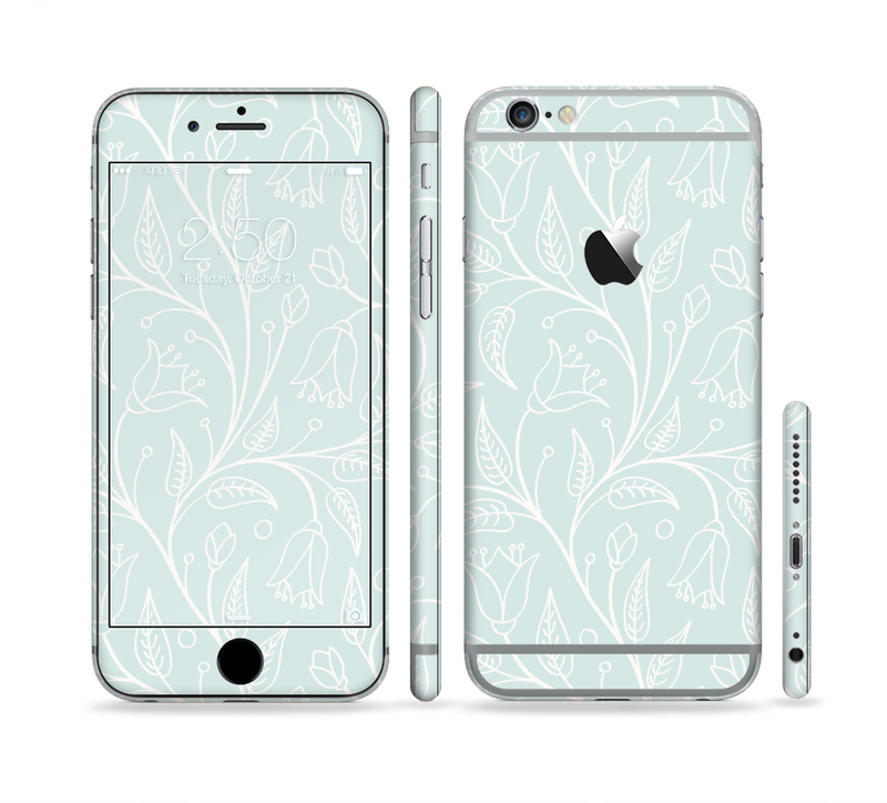 The Light Blue Floral Branches Sectioned Skin Series for the Apple iPhone 6/6s Plus